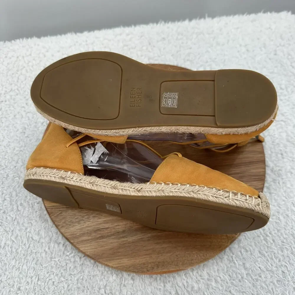 Eileen Fisher‎ Shoe Womens 8 Yellow Tan Suede Leather Elastic Flat Espadrilles